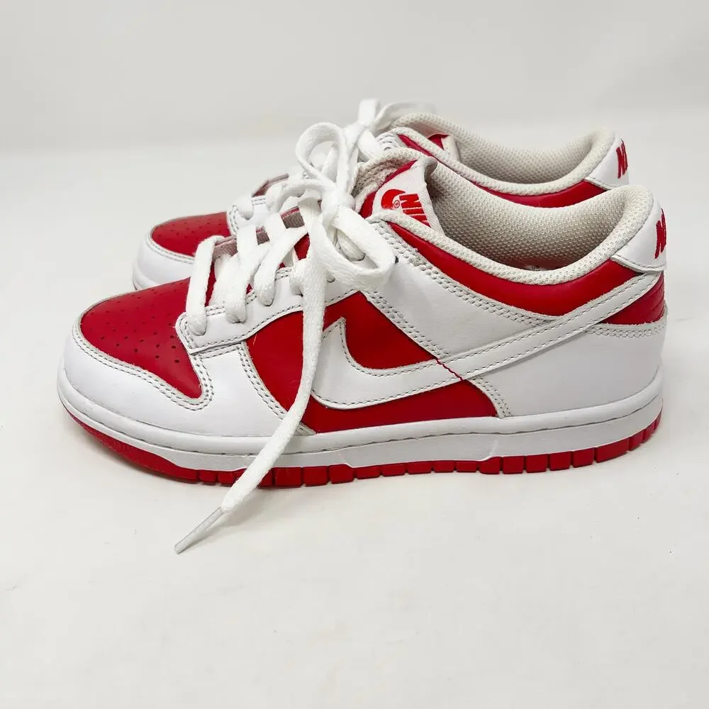 Nike Youth Size 4Y Dunk Low Championship Red White 2021 Leather Sneaker Casuals